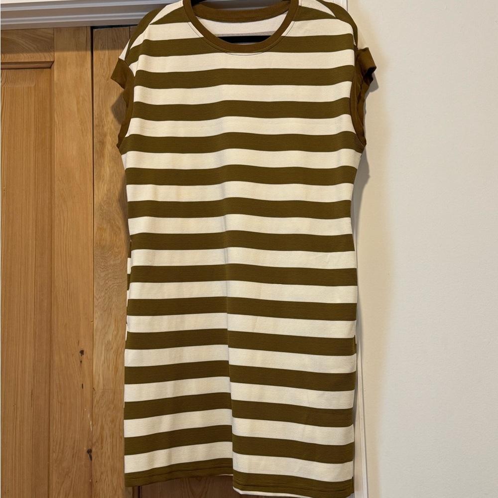 Casual Striped Tan and White Mini Dress